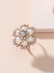 Faux Pearl Flower Decor Ring Valentines - Yellow Gold - View 3