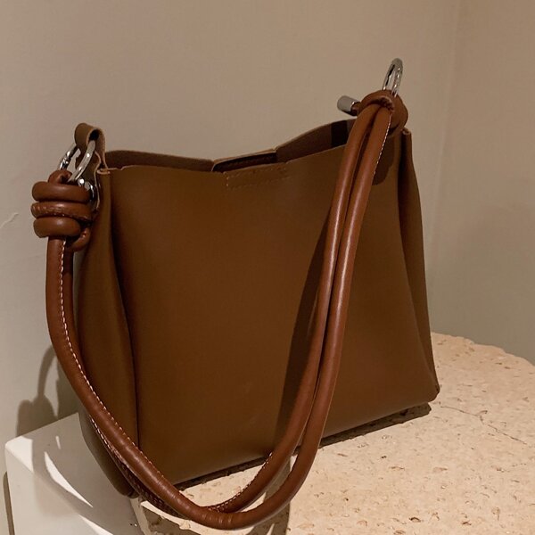 

Minimalist Knot Detail Bucket Bag, Brown