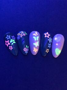 12 hojas Pegatinas de arte de uñas con diseño luminoso de mariposas y estrellas, estilo Y2K, calcomanías de arte de uñas, pegatinas de uñas DIY, suministros para uñas - Multicolor - Ver 3