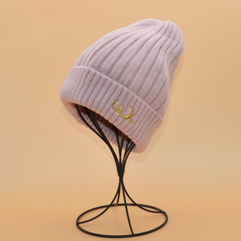 

1pc Embroidery Knit Beanie, Pink