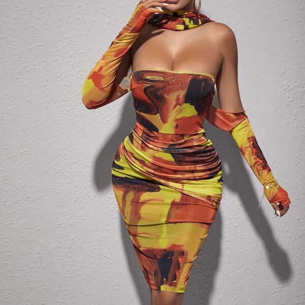 

Tie Dye Cut Out Mesh Dress, Multicolor