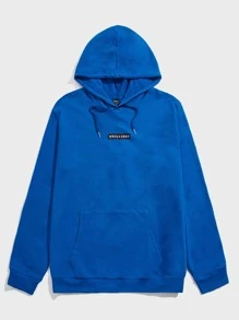 GENTILAND Men Letter Graphic Kangaroo Pocket Drawstring Hoodie - Royal Blue - View 1