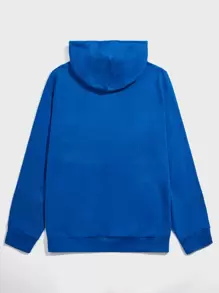 GENTILAND Men Letter Graphic Kangaroo Pocket Drawstring Hoodie - Royal Blue - View 2