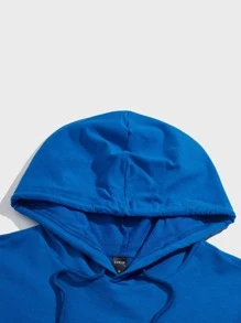 GENTILAND Men Letter Graphic Kangaroo Pocket Drawstring Hoodie - Royal Blue - View 3