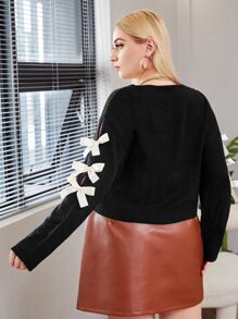 Plus Twist Front Drop Shoulder Bow Detail Jumper - Black - View 2