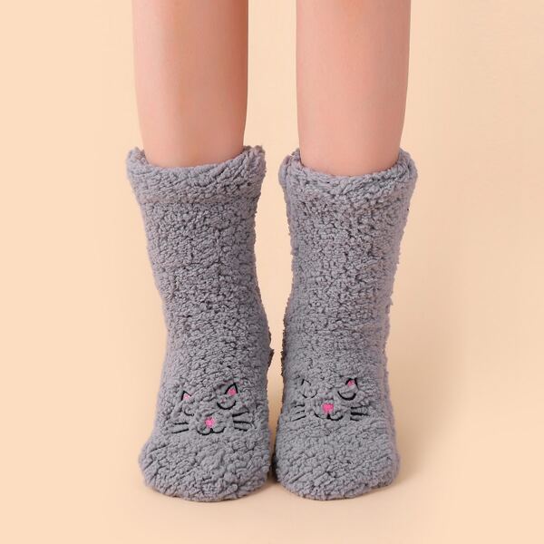 

Cat Print Crew Socks, Grey
