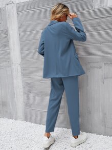 SHEIN Essnce Blazer con botones con pantalones a medida - Azul - Ver 2