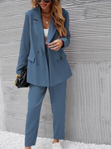 SHEIN Essnce Blazer con botones con pantalones a medida - Azul - Ver 3