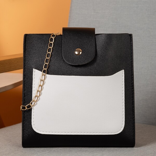 

Two Tone Chain Crossbody Bag, Black