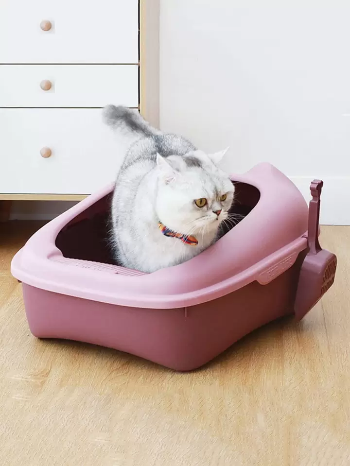 Cat Litter Box Open Top Pet Litter Tray High Sided Sturdy