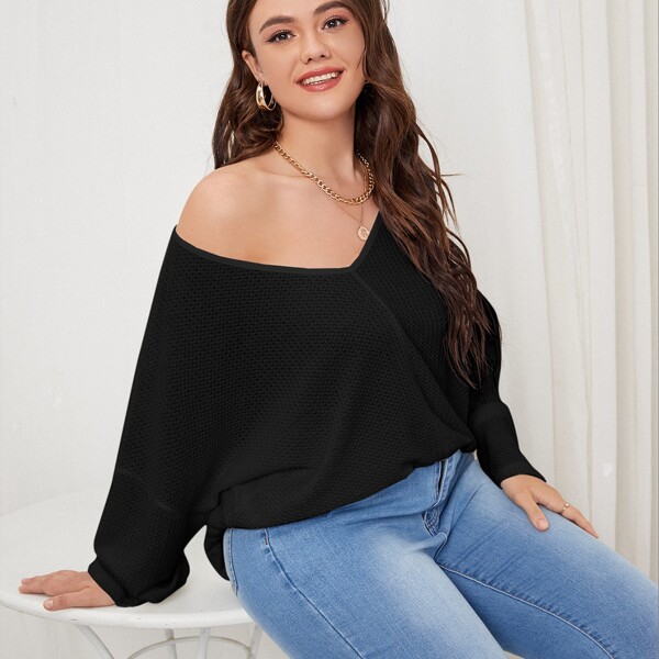 

Plus Solid Drop Shoulder Tee, Black