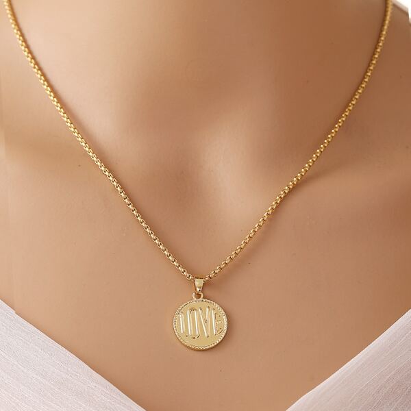 

Letter Engraved Charm Necklace, Gold
