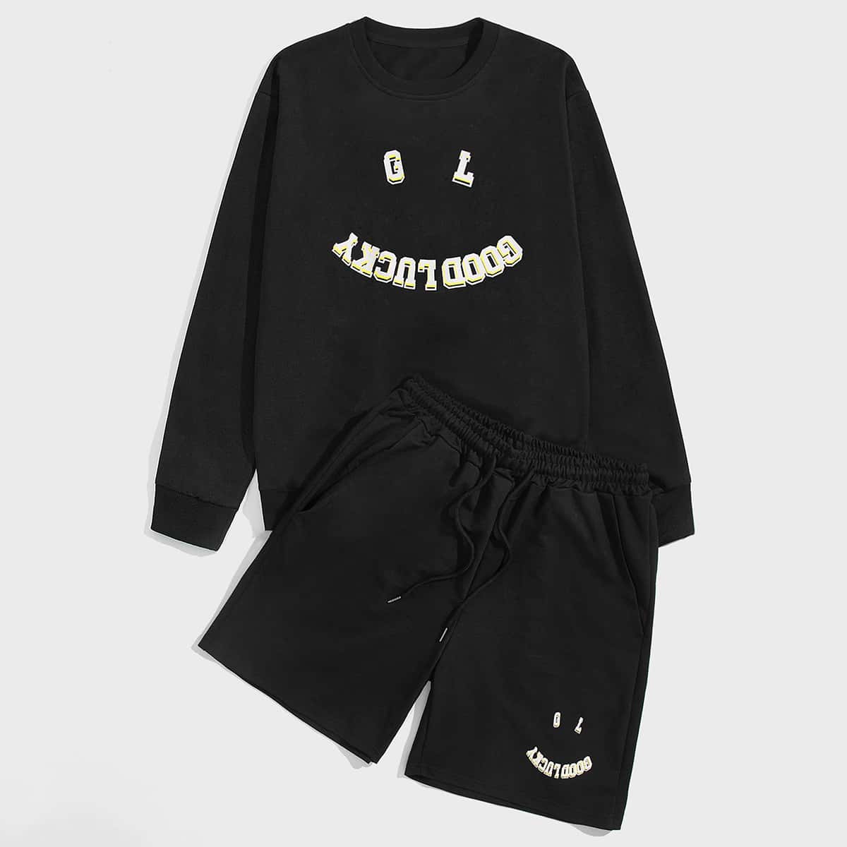 

Guys Letter Sweatshirt & Drawstring Shorts, Black