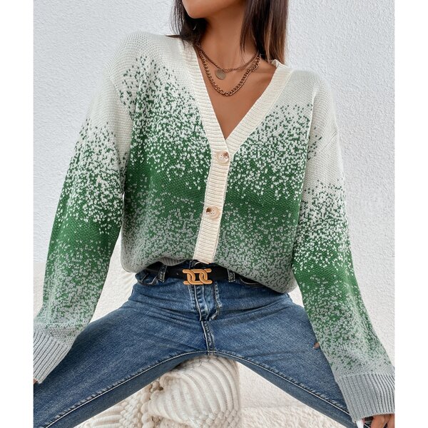 

V-neck Ombre Pattern Cardigan, Multicolor