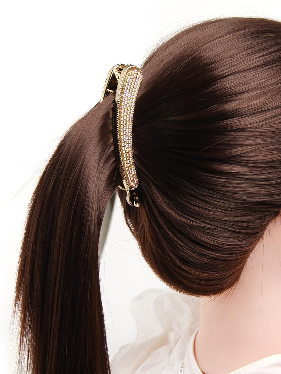 水鑽裝飾香蕉髮夾 - 金色 - 查看 1
