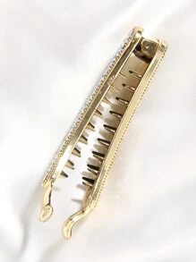 水鑽裝飾香蕉髮夾 - 金色 - 查看 3