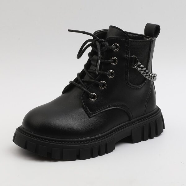 

Boys Chain Decor Lace-up Front Boots, Black