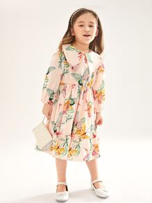 SHEIN Toddler Girls Butterfly Print Sailor Collar Ruffle Hem Dress - Multicolor - View 4