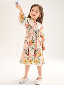 SHEIN Toddler Girls Butterfly Print Sailor Collar Ruffle Hem Dress - Multicolor - View 5