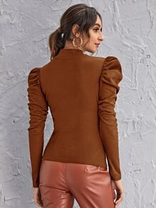 SHEIN Privé Áo thun nữ Gân đan màu trơn Thanh lịch - màu nâu - Xem 2