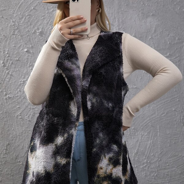 

Plus Tie Dye Vest Teddy Coat, Multicolor