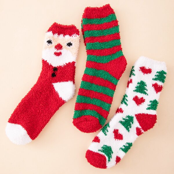 

3pairs Cartoon Graphic Fuzzy Socks, Multicolor