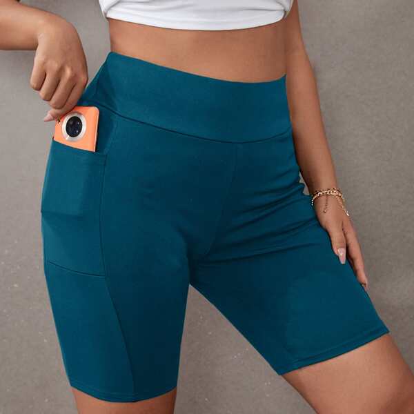 

Plus Solid Biker Shorts With Phone Pocket, Blue