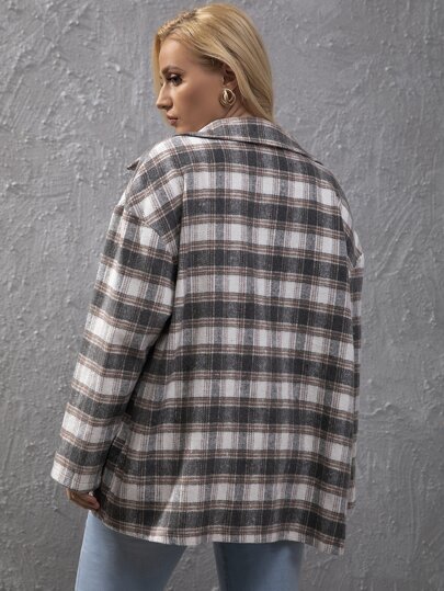 Plus Plaid Print Button Front Coat