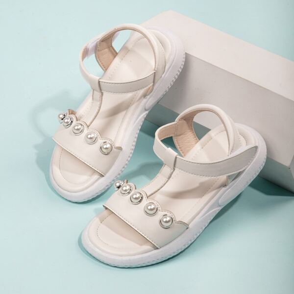 

Girls Faux Pearl Decor Ankle Strap Sandals, White