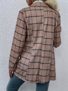 Double Breasted Lapel Collar Plaid Overcoat - Multicolor - View 2