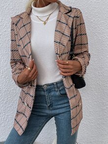 Double Breasted Lapel Collar Plaid Overcoat - Multicolor - View 3