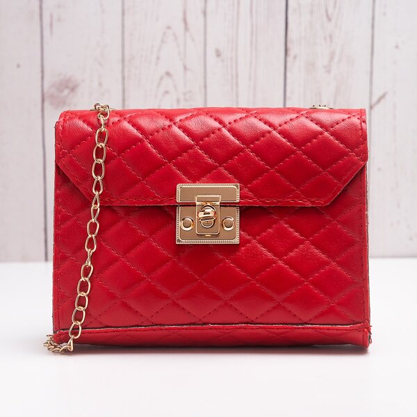 

Minimalist Quilted Twist Lock Chain Crossbody Bag, Red