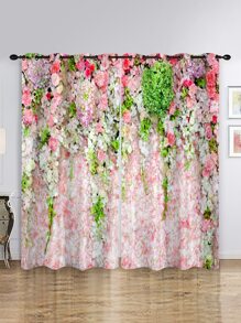2 piezas Cortina con estampado de flor - Multicolor - Ver 3
