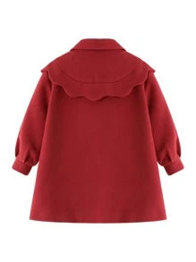 Girls Quilted Lined Scallop Trim Overcoat - Burgundy - View 2