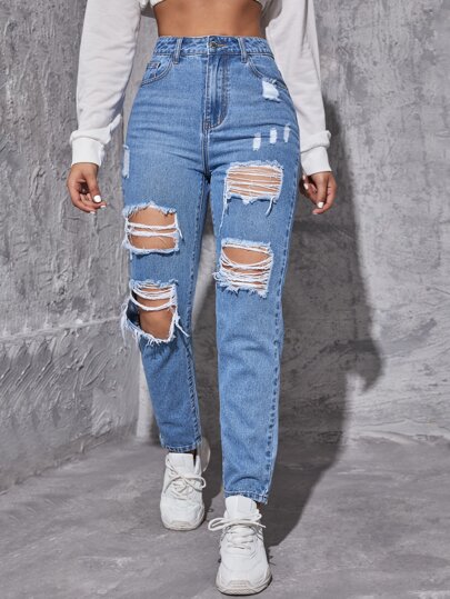 Y2k Ripped Frayed Tapered Jeans