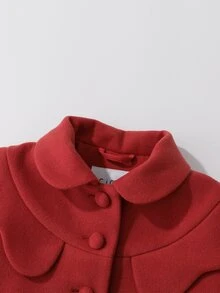 Girls Quilted Lined Scallop Trim Overcoat - Burgundy - View 5