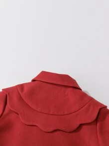 Girls Quilted Lined Scallop Trim Overcoat - Burgundy - View 7