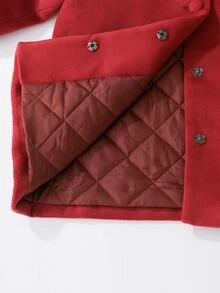 Girls Quilted Lined Scallop Trim Overcoat - Burgundy - View 8