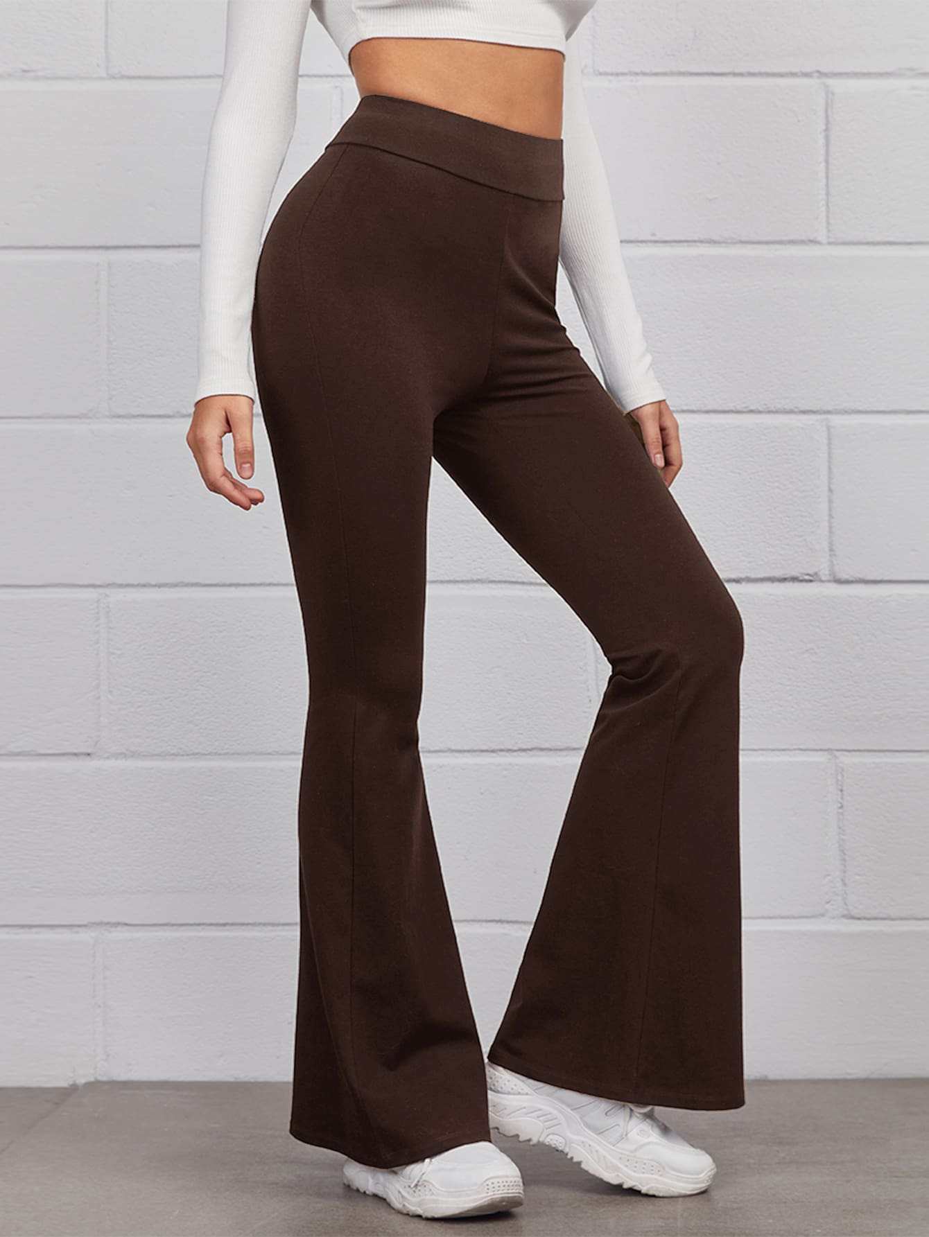 Muchica Flare Leg Solid Trousers - Coffee Brown - View 1