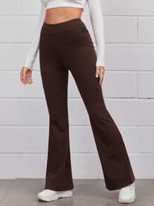 Muchica Flare Leg Solid Trousers - Coffee Brown - View 5