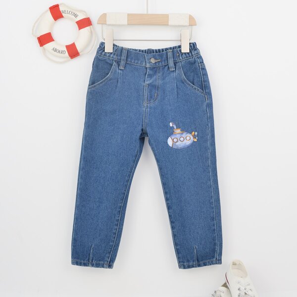 

Toddler Boys Submarine Print Jeans, Medium wash