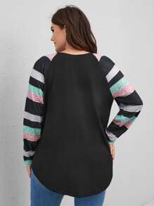 SHEIN LUNE Áo thun Plus size Sọc Giải trí - màu đen - Xem 2