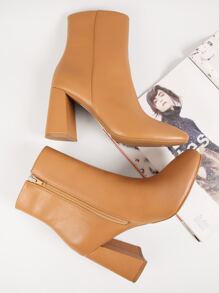 Botines PUnta cuadrada tacón block - Camel - Ver 2