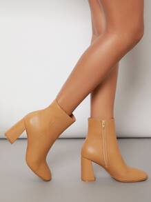 Botines PUnta cuadrada tacón block - Camel - Ver 3