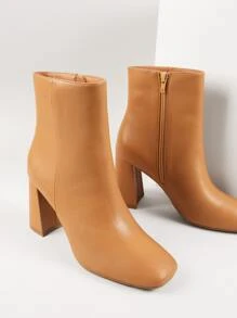Botines PUnta cuadrada tacón block - Camel - Ver 4