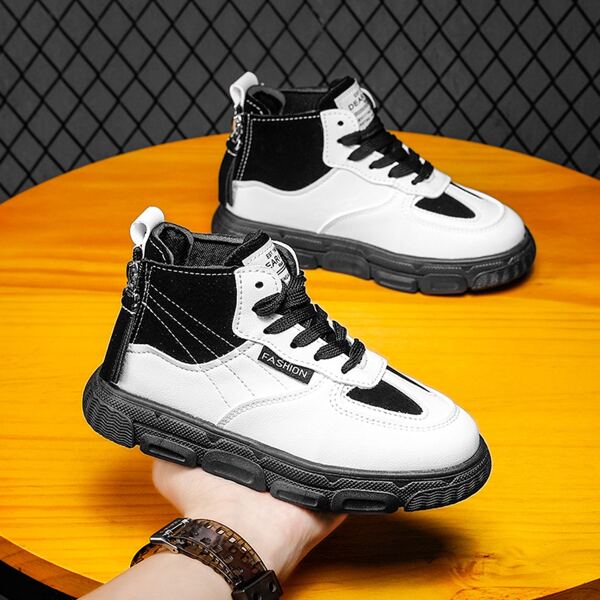 

Boys Two Tone Lace Up Front Skate Shoes, Black and white