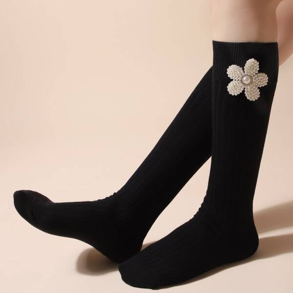 

Flower Decor Socks, Black