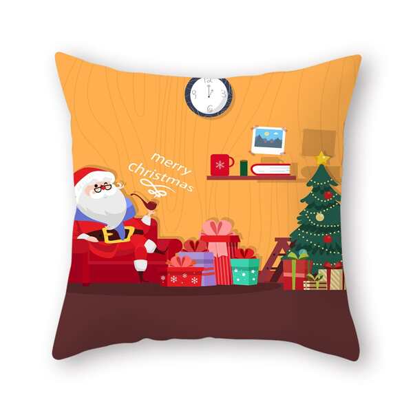 

Christmas Santa Claus Print Cushion Cover Without Filler, Multicolor