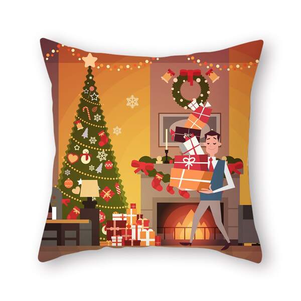 

Christmas Tree Print Cushion Cover Without Filler, Multicolor