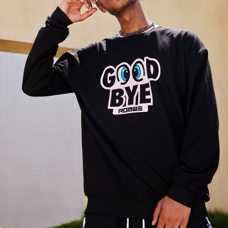 

Guys Letter Cartoon Graphic Sweatshirt, Black
